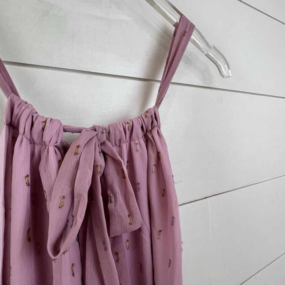 ModCloth Illuminated‎ Elegance Tie Waist Maxi Dress Women 3X Metallic Chiffon - Picture 9 of 12